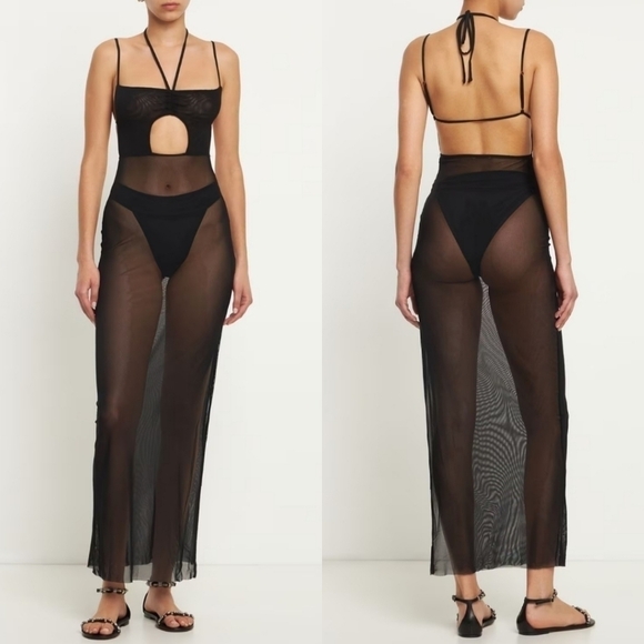 New WeWoreWhat Mesh Strappy Black Maxi Dress NWT Medium - Picture 6 of 12